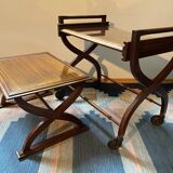 Teak service trolley with nesting table, mid-century modernism.