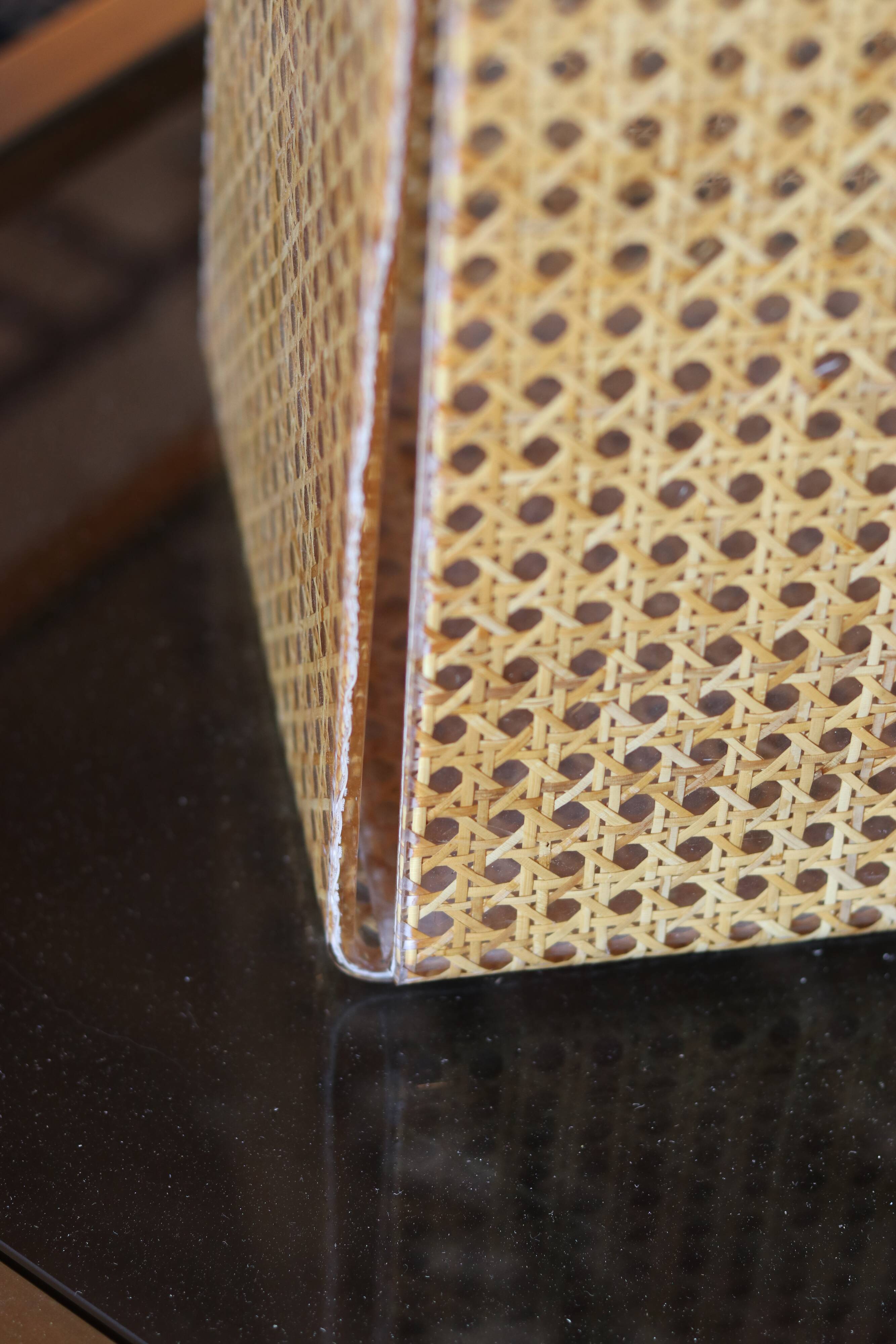 Cane and plexiglass basket, 1970s