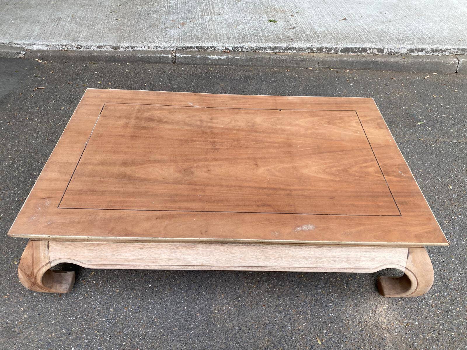 Decapitated opium coffee table in raw wood from the 90s.