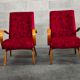 Pair of 6951 red velvet armchairs by Jaroslav Smidek for Ton