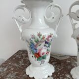 Pair of large 19th century church vases in painted white Paris porcelain