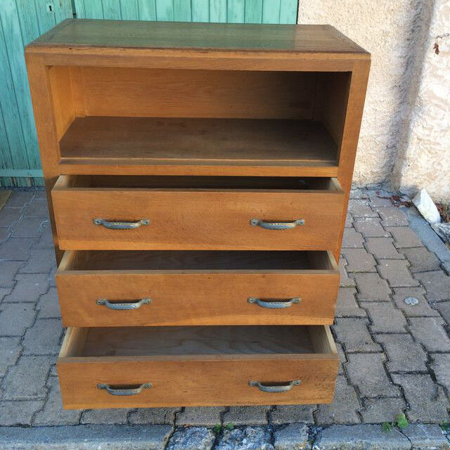 Commode ancienne bois massif avec niche et 3 tiroirs années 30/40