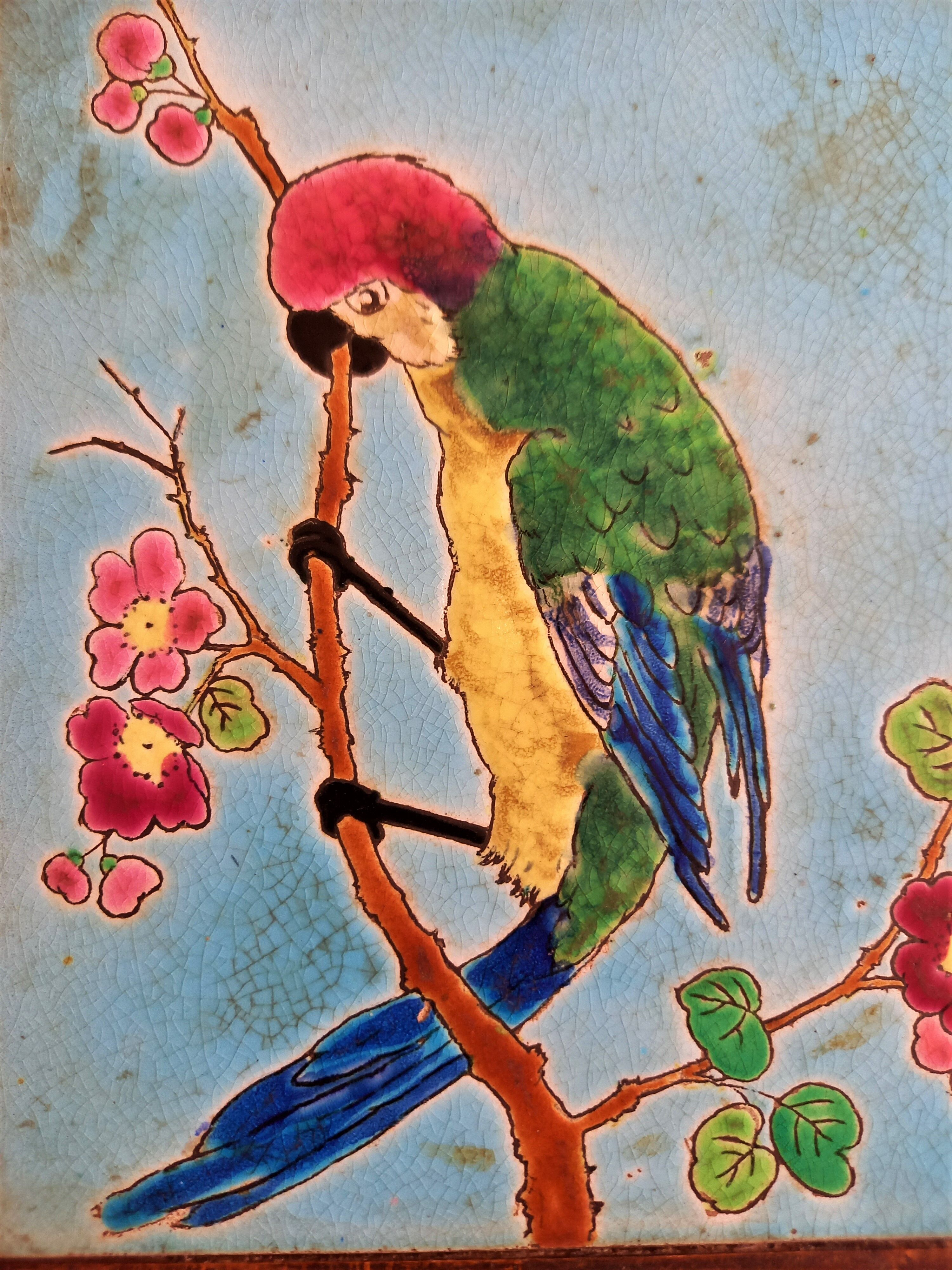 1920s musical underpants with Longwy enamels, parrot decoration