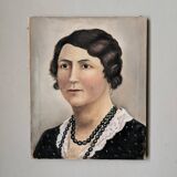 Oil on canvas portrait, vintage, bohemian countryside decoration.