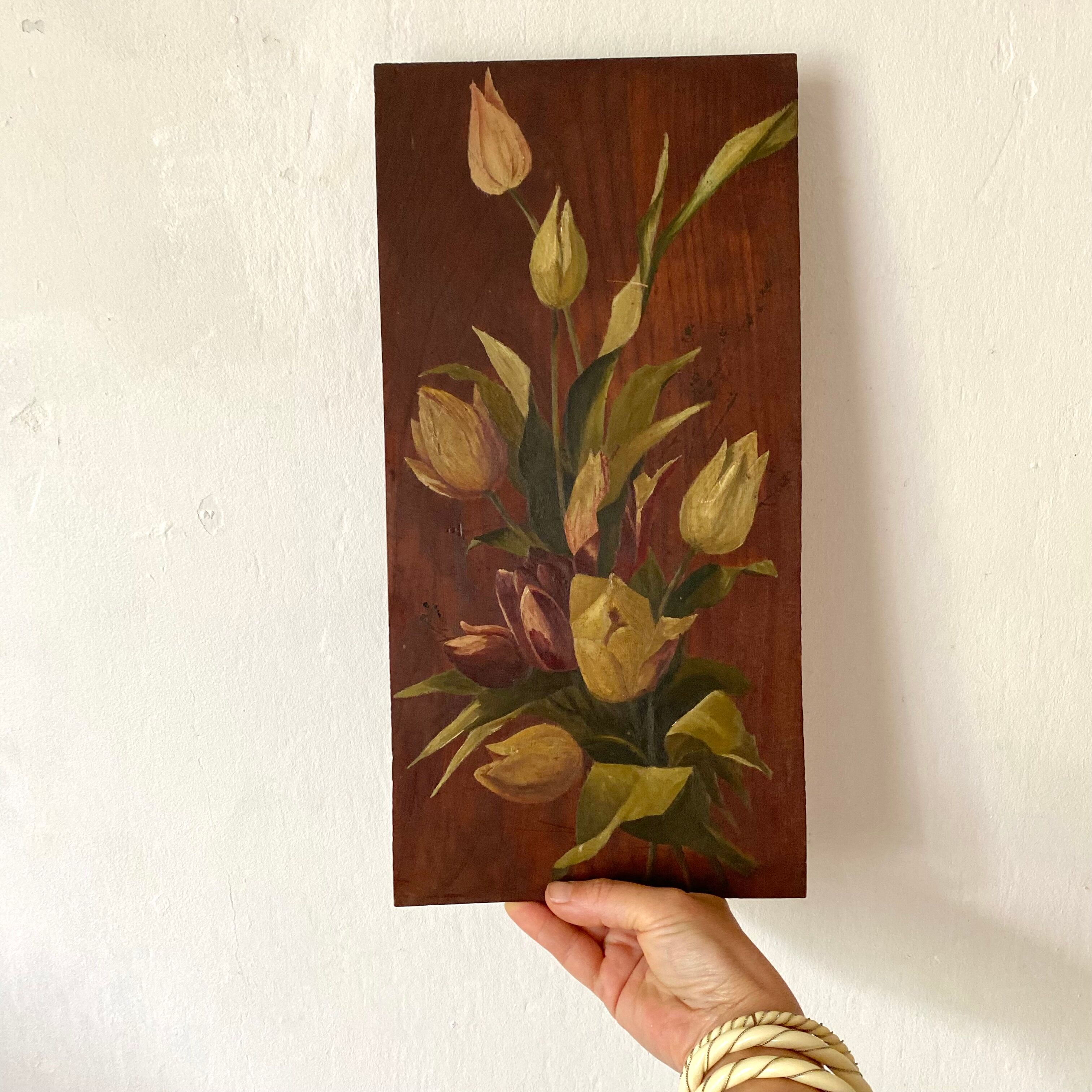 Peinture bouquet de fleurs sur bois 40 X 20