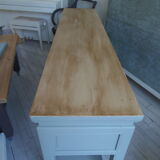 Console 5 drawers 1 re-enchanted tablet in gray green wooden top
