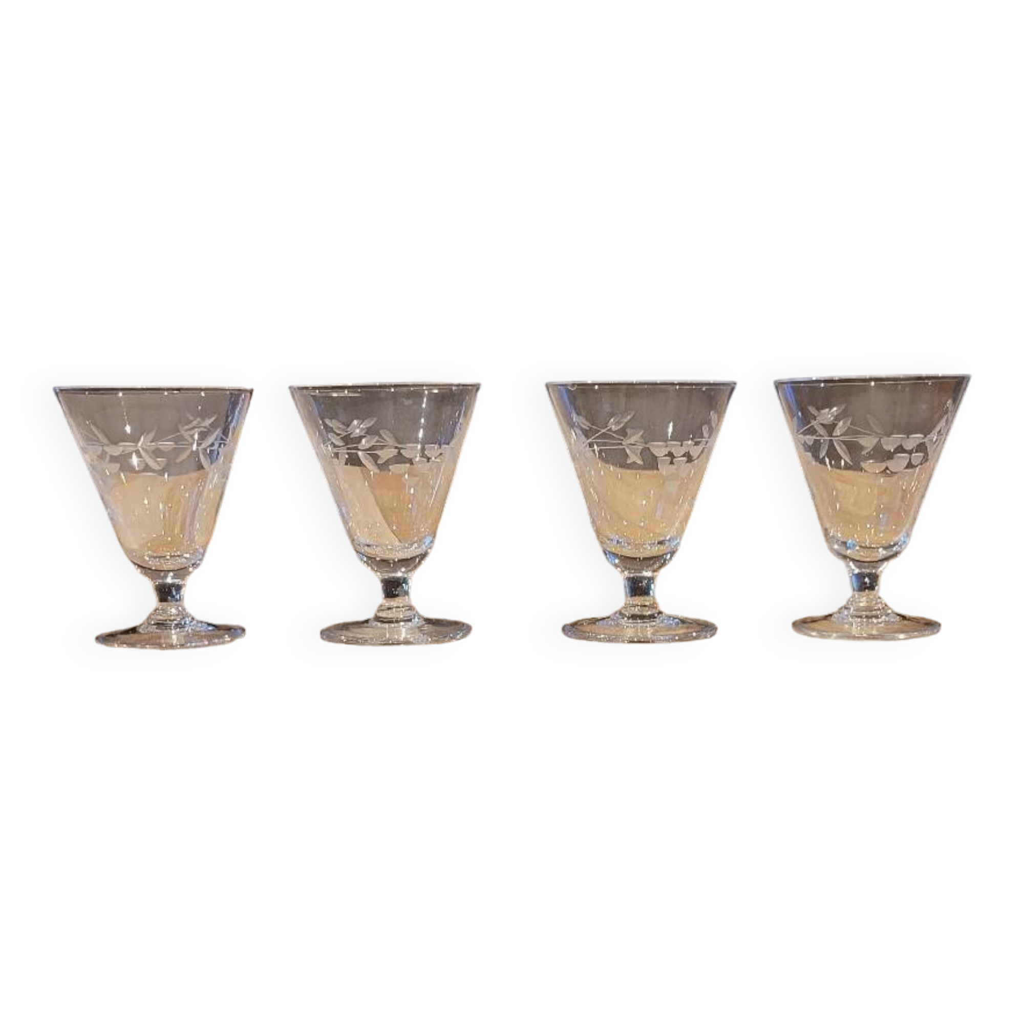4 antique engraved glass glasses