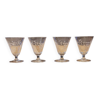 4 antique engraved glass glasses
