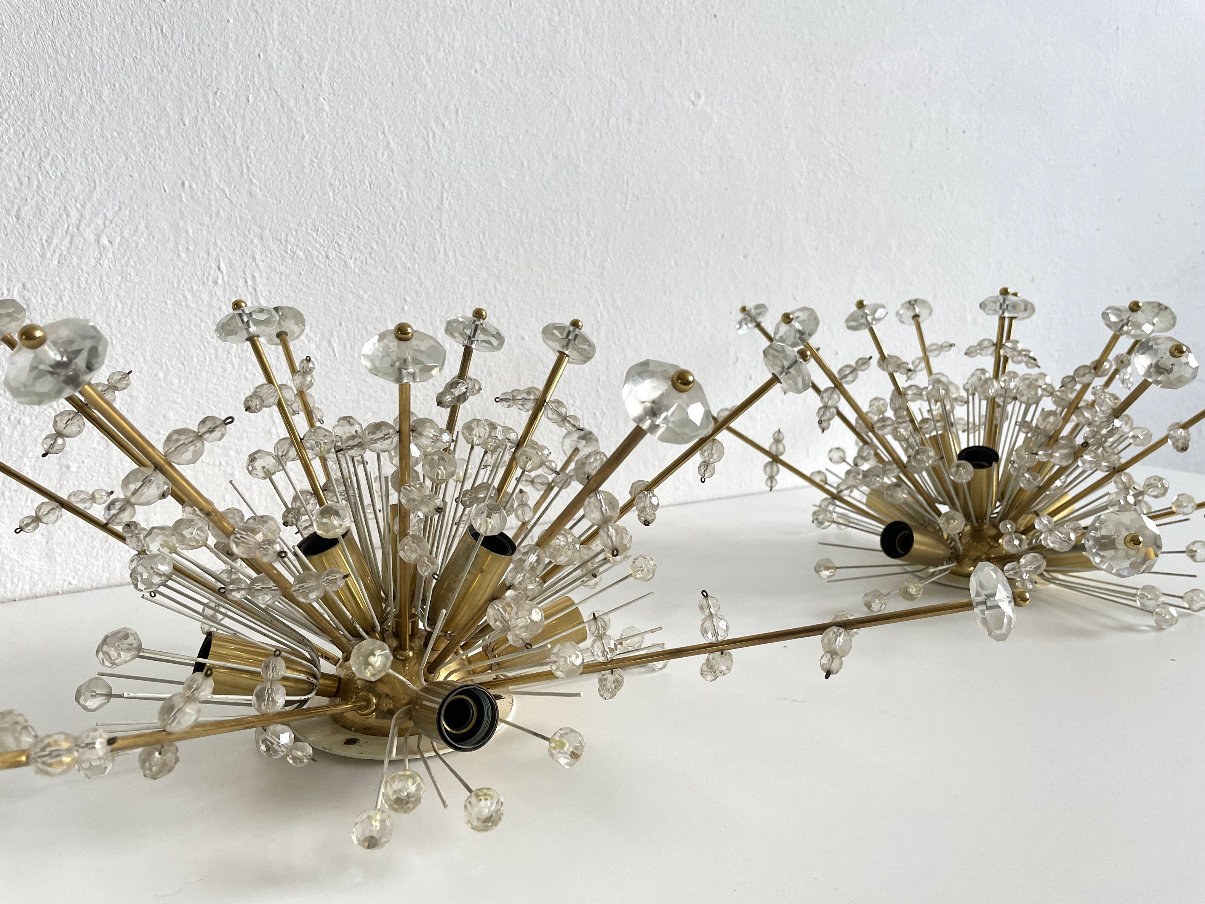 Pair of Snowflake Sputnik Flush Mount Lamps, Austria 1950s