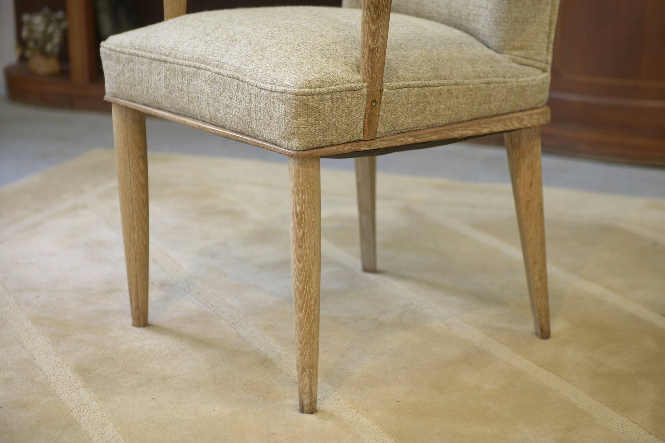 Rare pair of cerused oak armchairs, confidential creation attributed to Suzanne Guiguichon, 1940s.