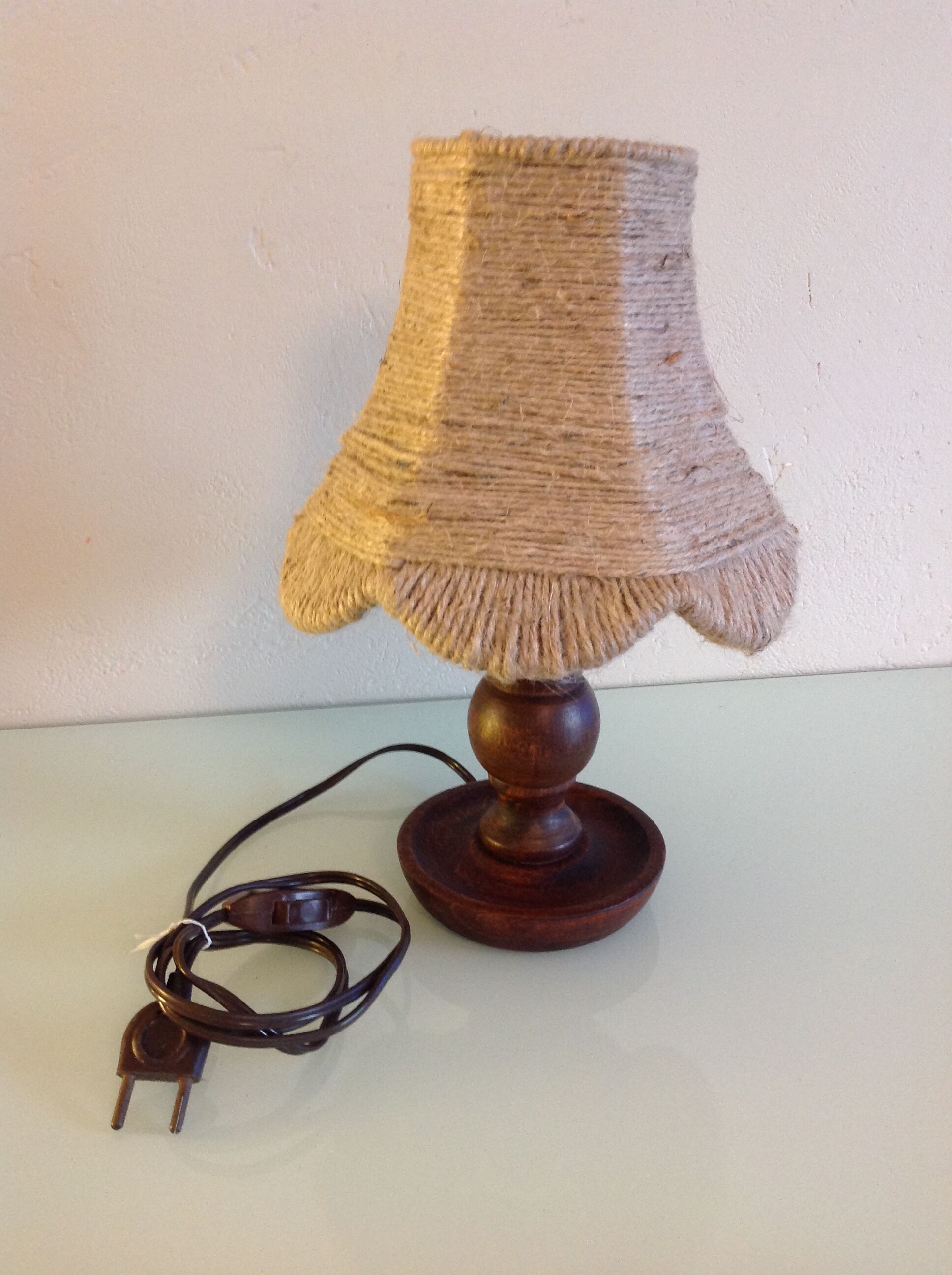 Wooden bedside lamp and Lampshade in rope/vintage 60-70 years