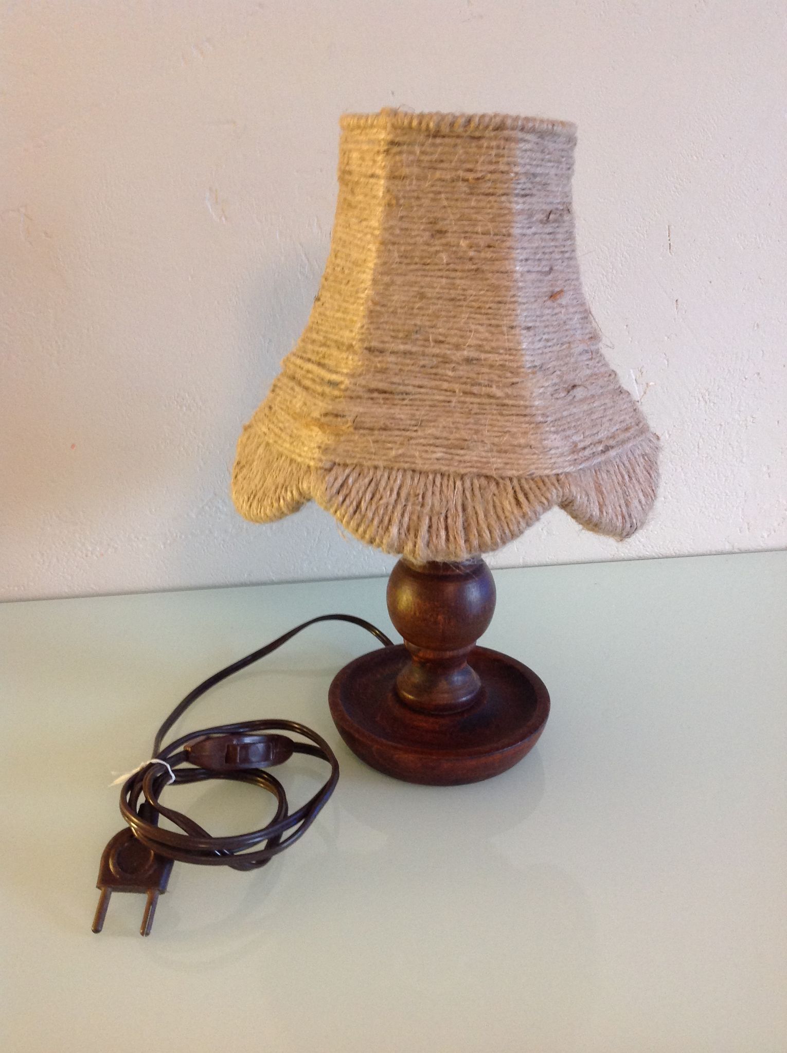 Wooden bedside lamp and Lampshade in rope/vintage 60-70 years