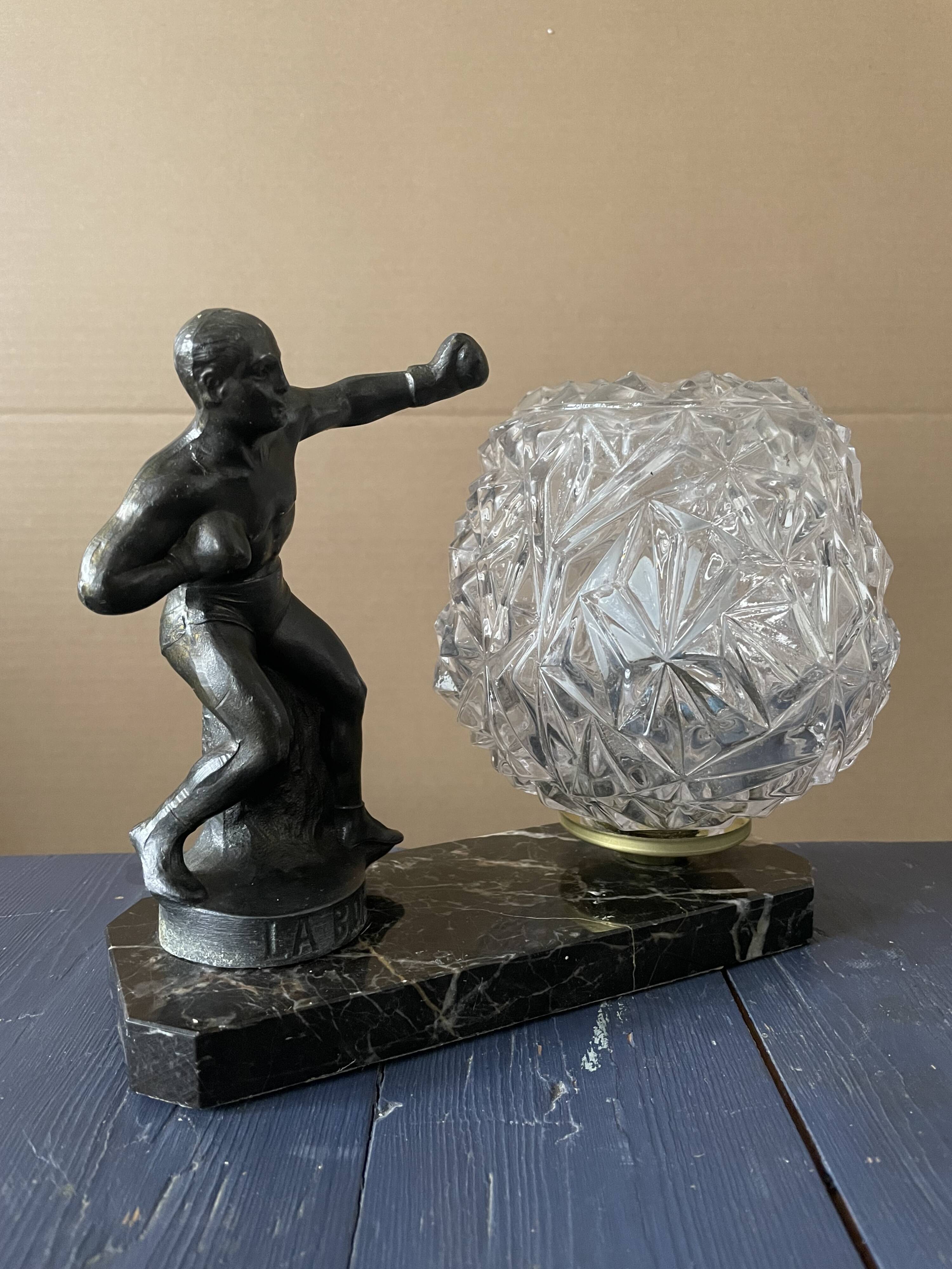 Marble table lamp, boxing, 1930s
