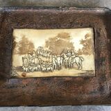 Old OFFICE kit Brass and LEATHER, 1 Tray with 4 Pots decoration HUNTING to RUN