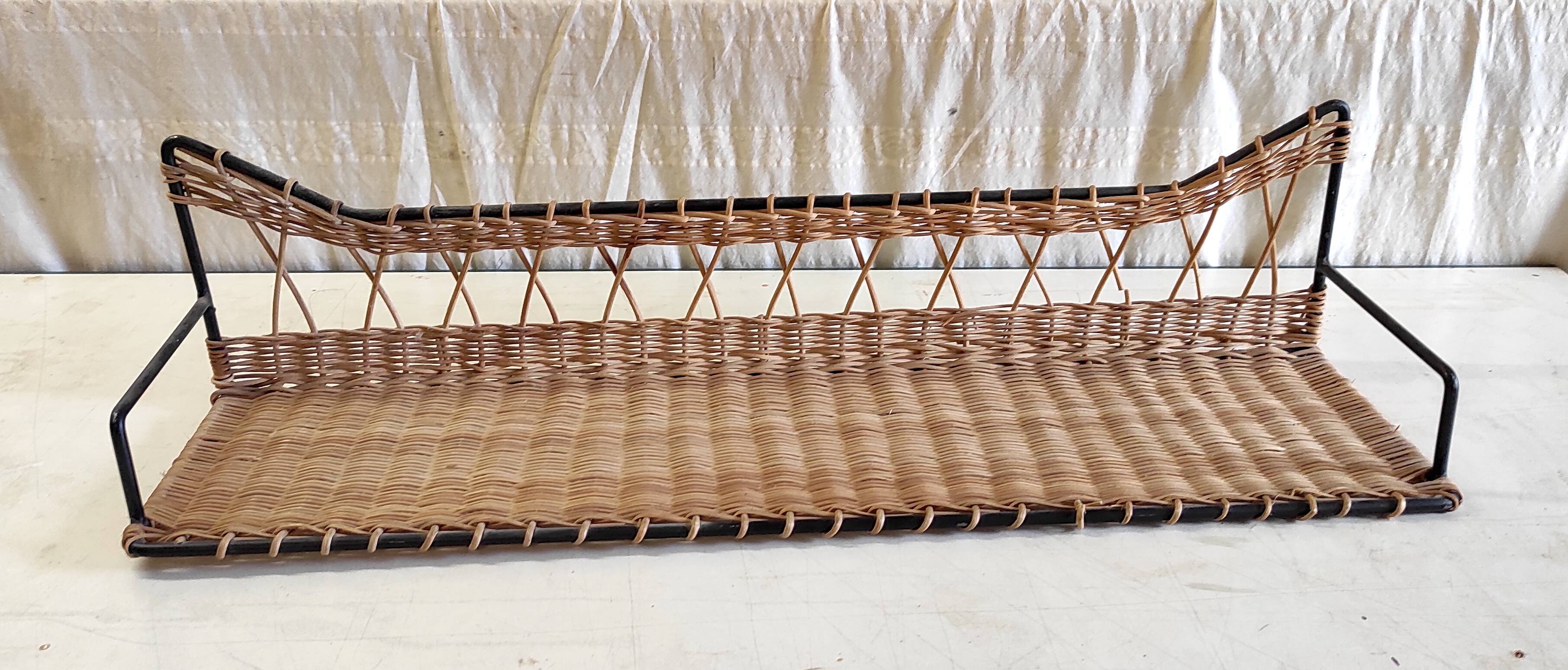 Metal and rattan wall shelf - 60s/50s