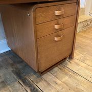 Teak veneer and green linoleum pedestal desk, Rud Thygesen & Johny Sorensen
