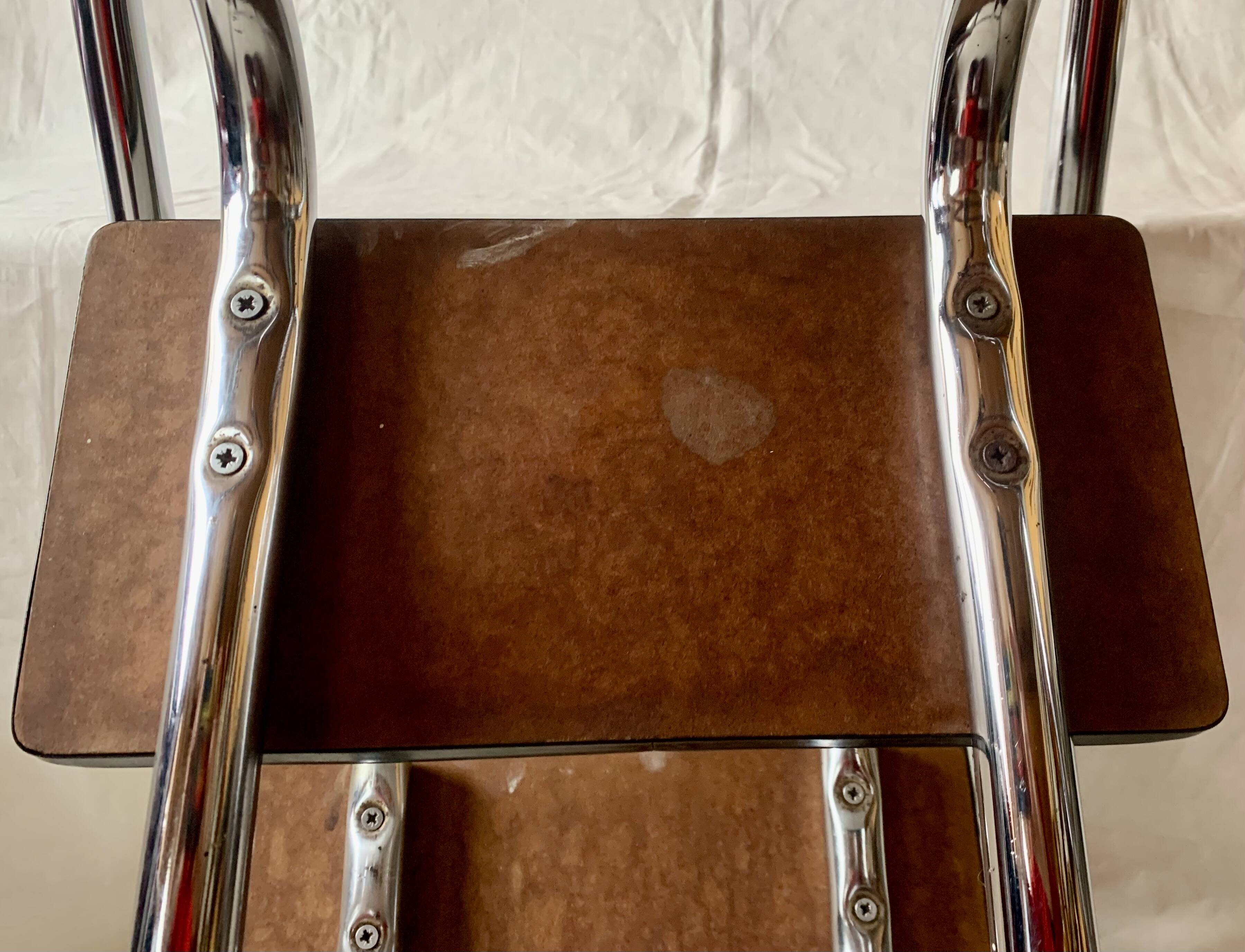 Vintage stepladder in Formica, wood and chromed metal
