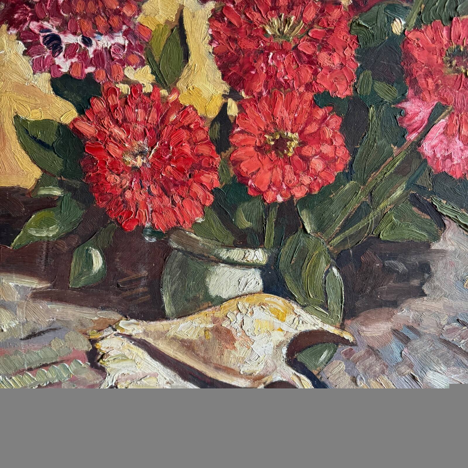 Oil on panel still life with flowers by A. Le Cudennec 1955