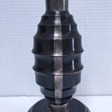 Art Deco metal lamp base with black and silver patina