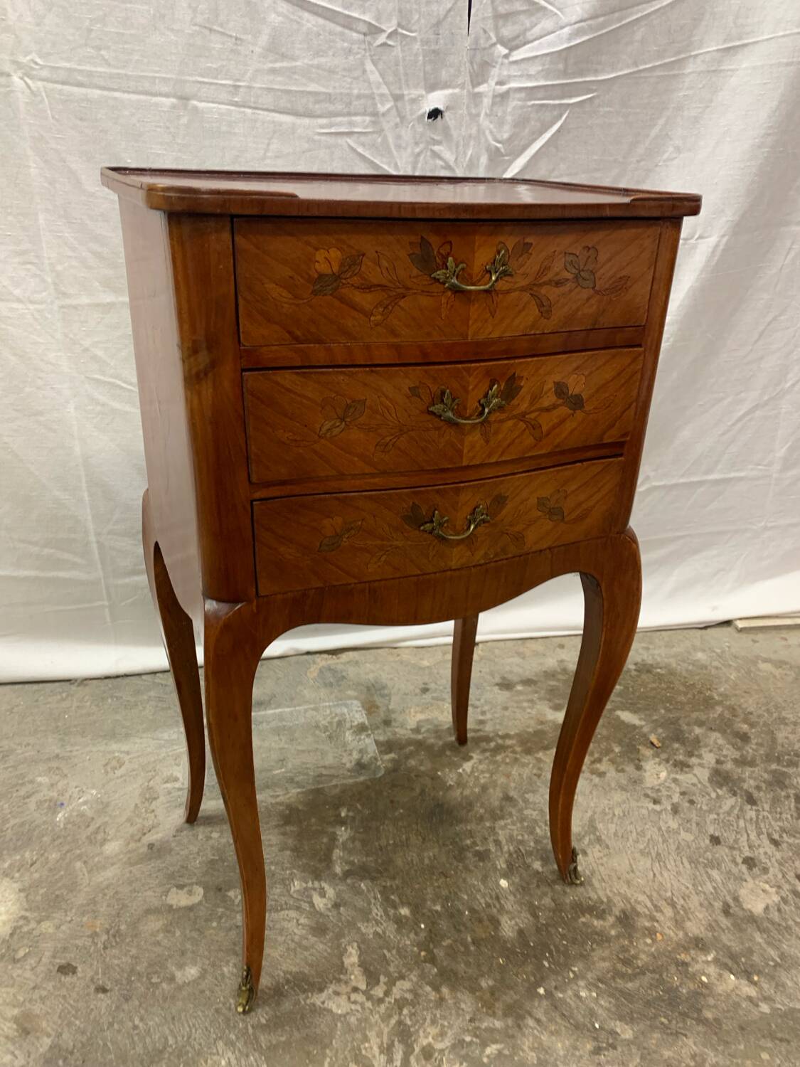 Louis XV style marquetry bedside table with floral flower