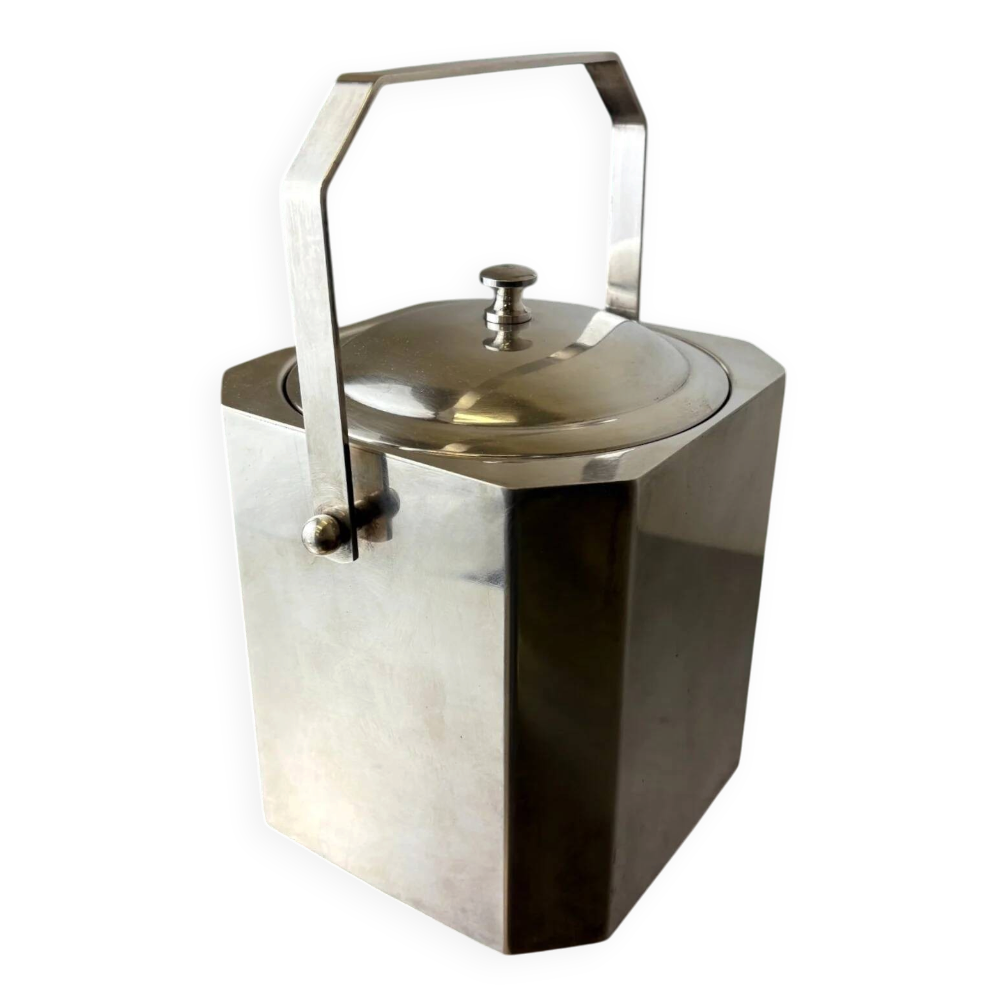 Romeo Rega chromed ice bucket with tongs, Italy, 1970s