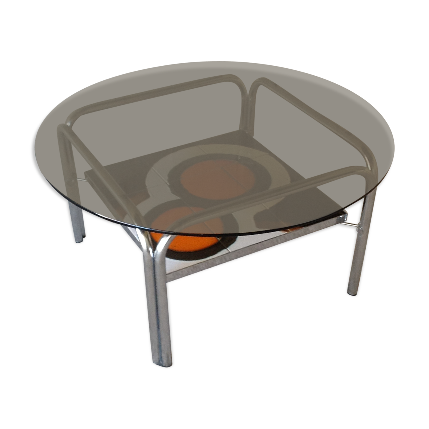 Table basse vintage verre fumé, céramique années 70