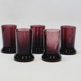 5 Small Liqueur Glasses Vodka Cups in Bubble Blown Glass Plum Biot?
