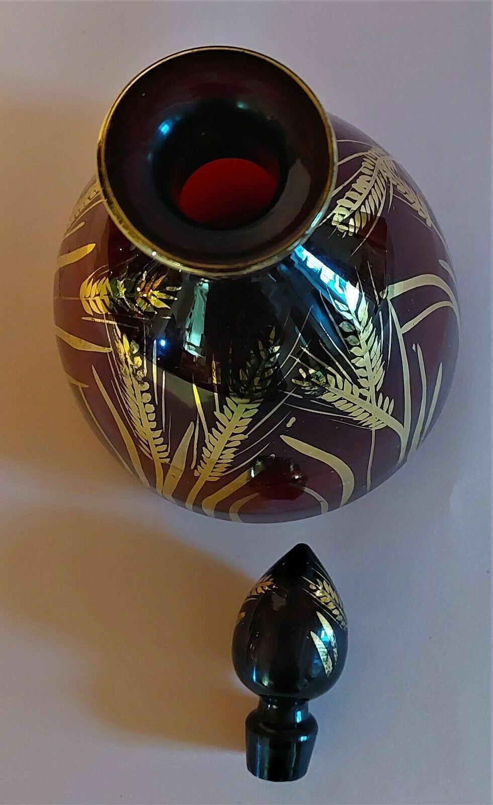 Vintage glass decanter Monaco glassware ruby and gold