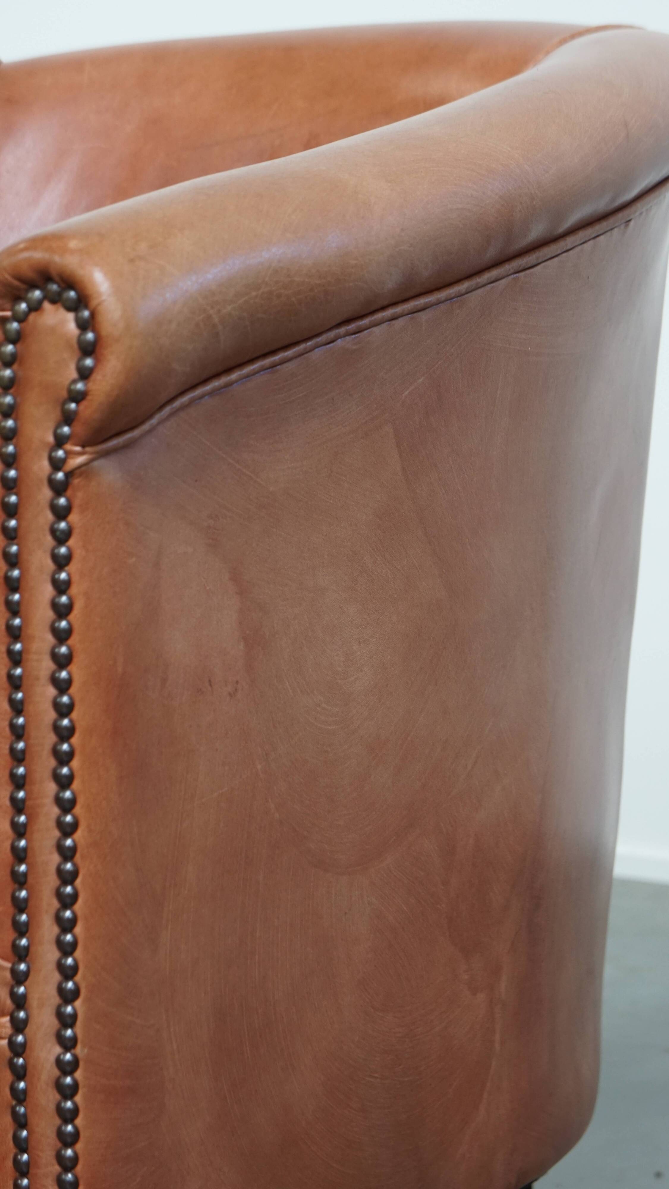 Cowhide Leather English-Style Club Chair in Light Cognac Color