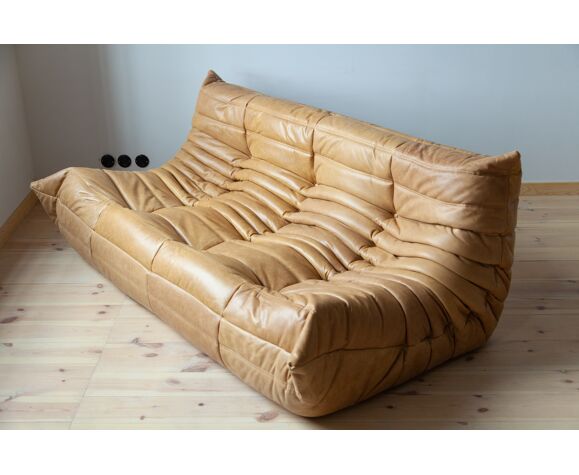 3 Seater Togo Camel Leather Sofa Designed By Michel Ducaroy 1973 Selency 3 Seater Togo Camel Leather Sofa, Ligne Roset Leather Sofa