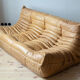 3 seater Togo camel leather sofa designed by Michel Ducaroy 1973