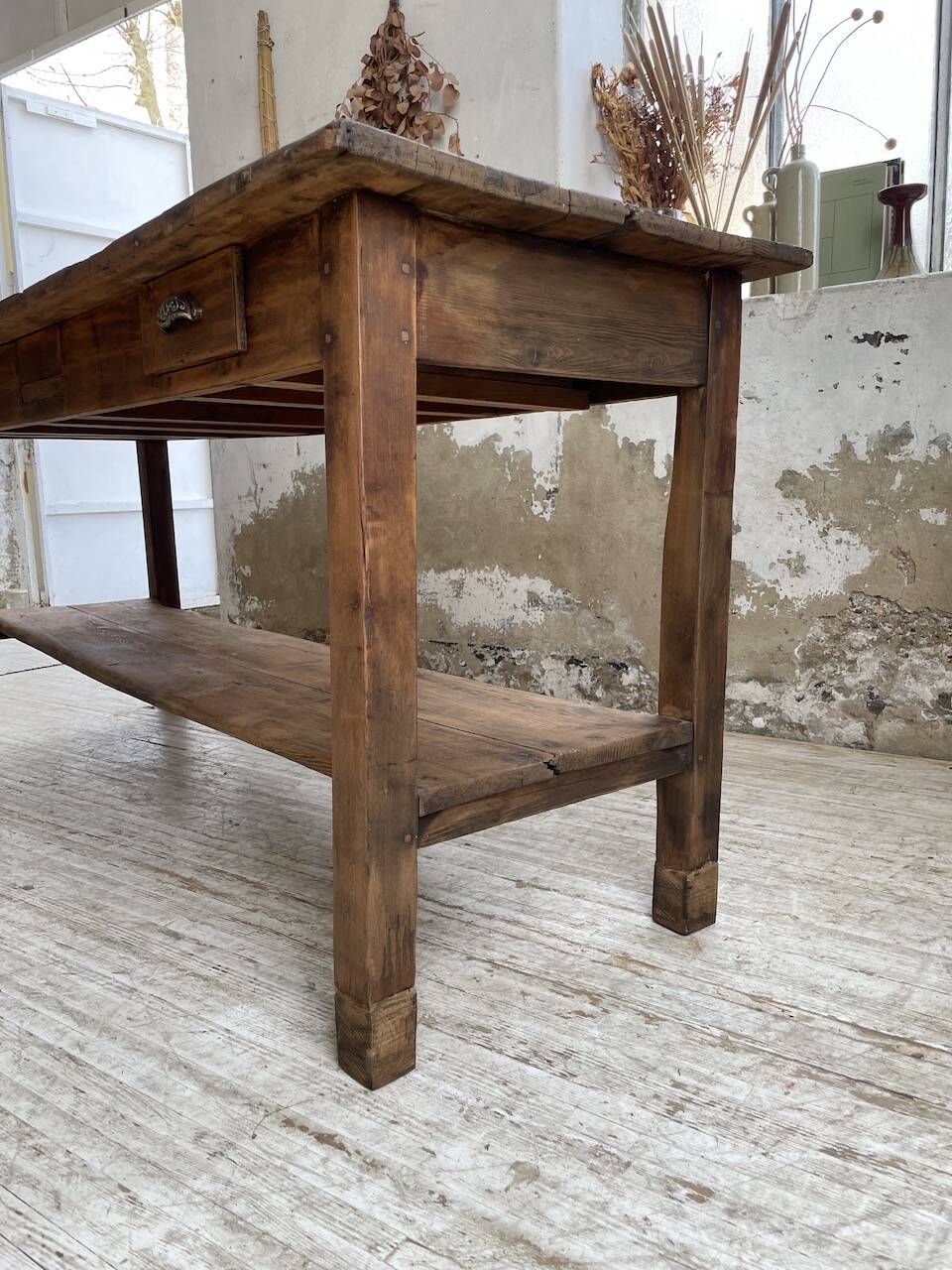 Drapery console table in pine