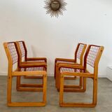 Lot of 4 Knut and Marianne Hagberg designer chairs for Ikea 1982 vintage metal and wood