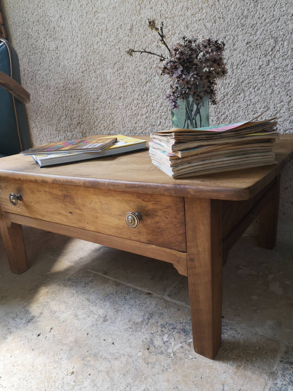 Walnut and oak coffee table.