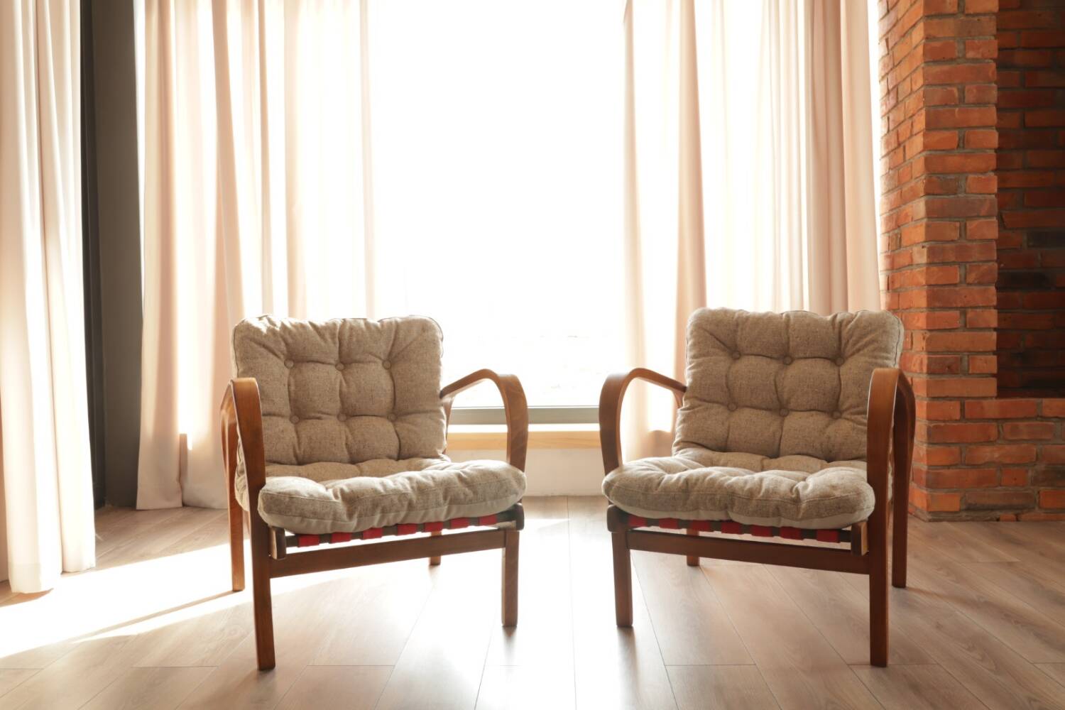 Pair of vintage beige granola armchairs from the 1950s
