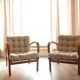 Pair of vintage beige granola armchairs from the 1950s