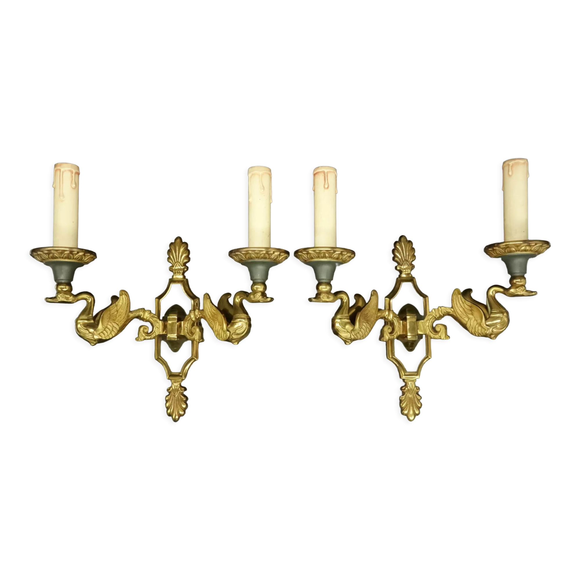 Pair of Empire style swan sconces - Lucien GAU, Paris