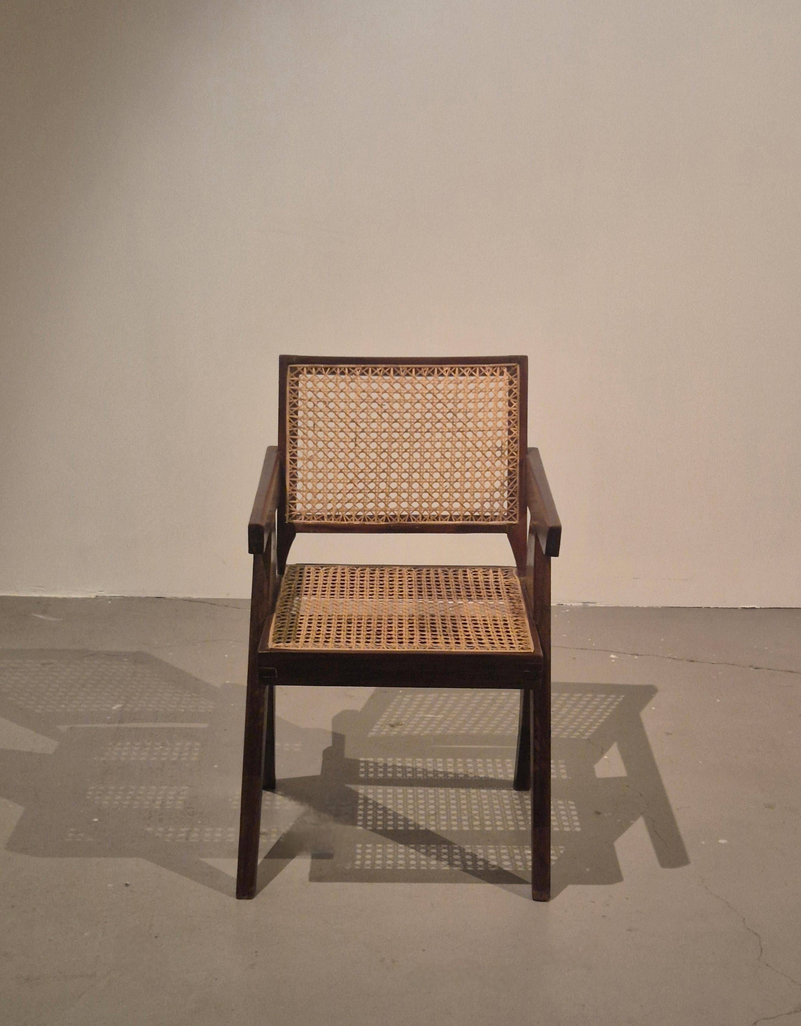Pierre Jeanneret, original SI-28-B armchair in teak and caning, Mid-Century Modern