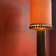 Copper "bouillotte" lamp with Ashoka Silk shade, pom-poms of c