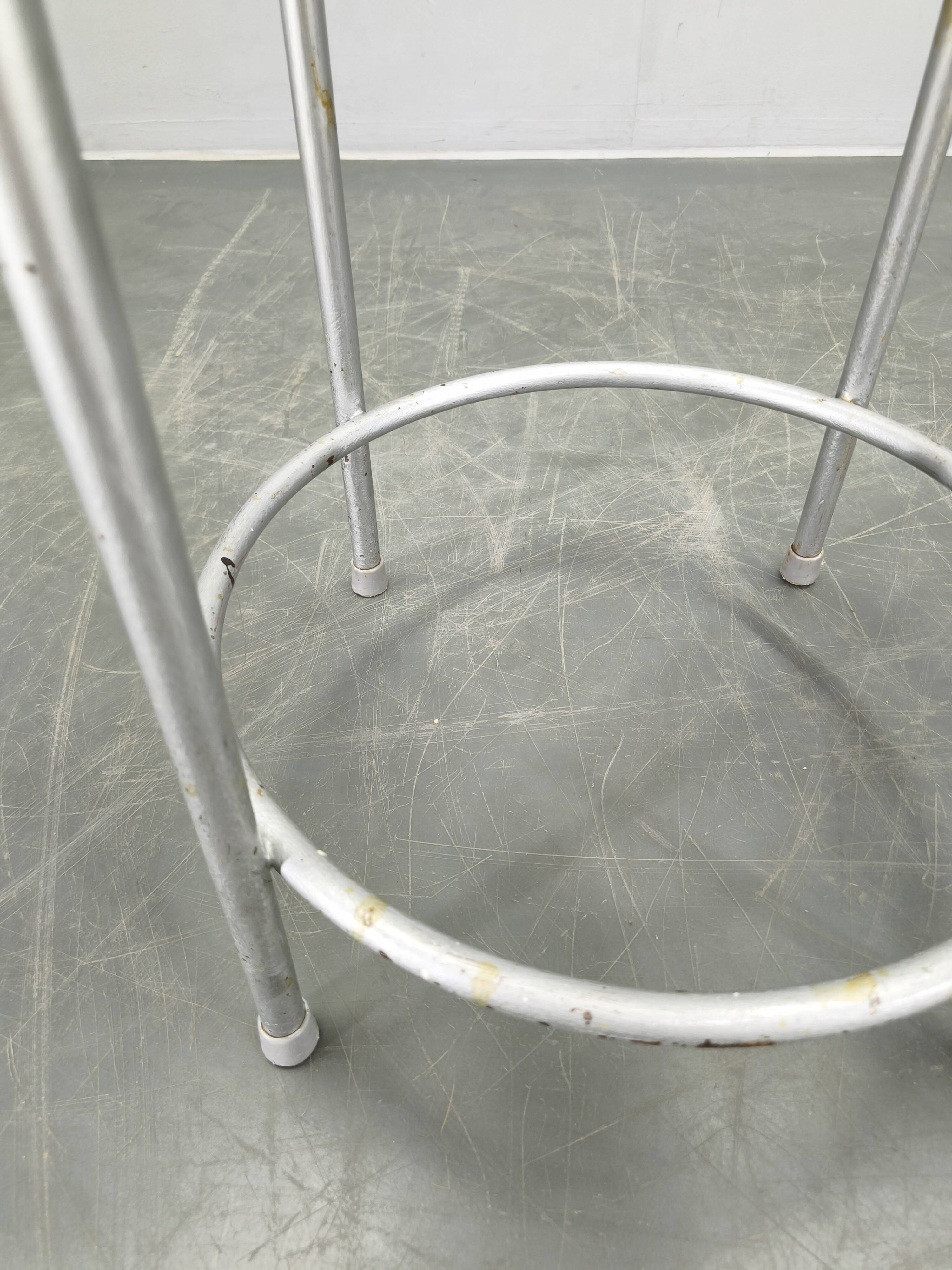 1950s German Industrial Stool with Plywood Seat