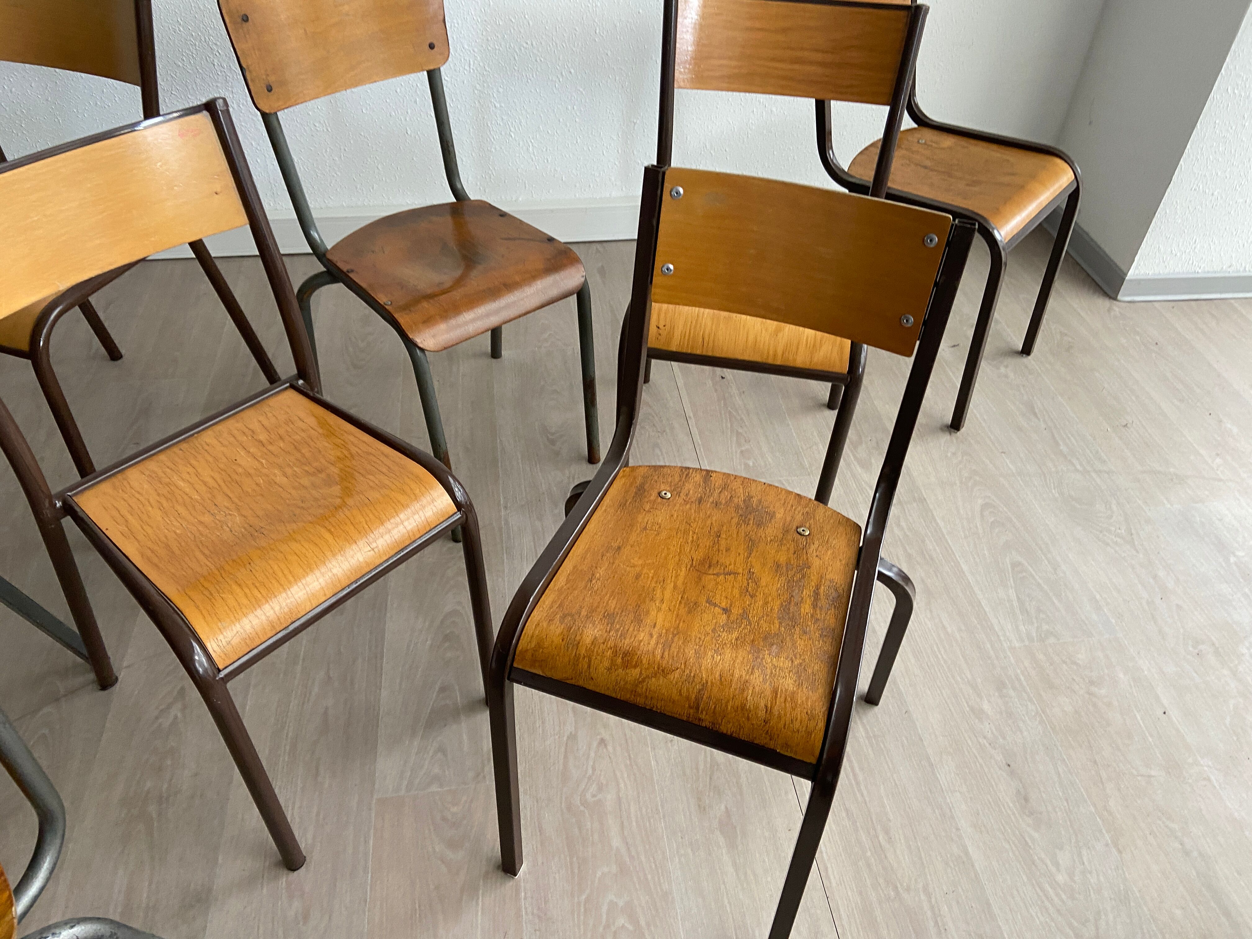 Set of 10 mismatched industrial chairs vintage mullca