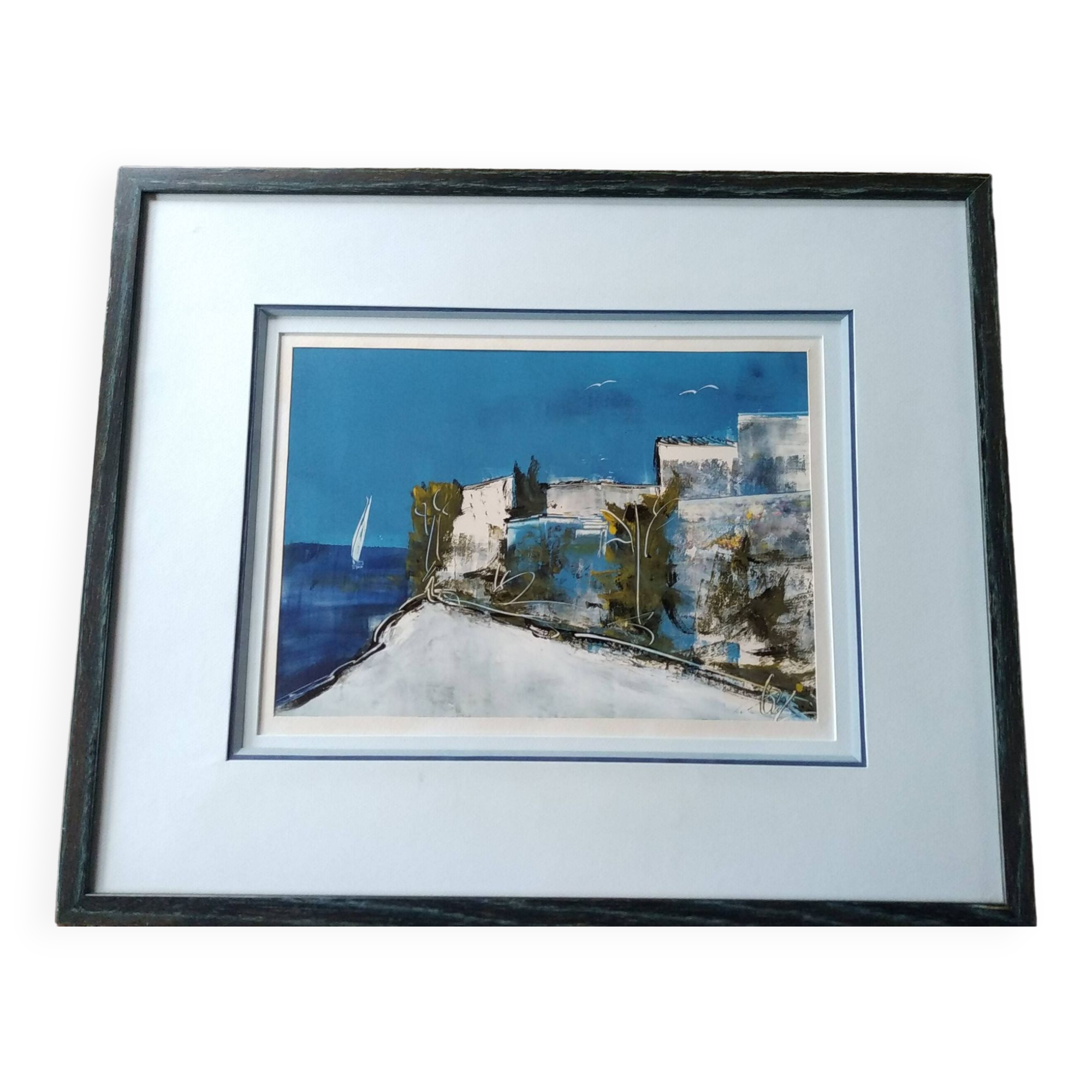 Oil painting . mediterranean landscape. sign .