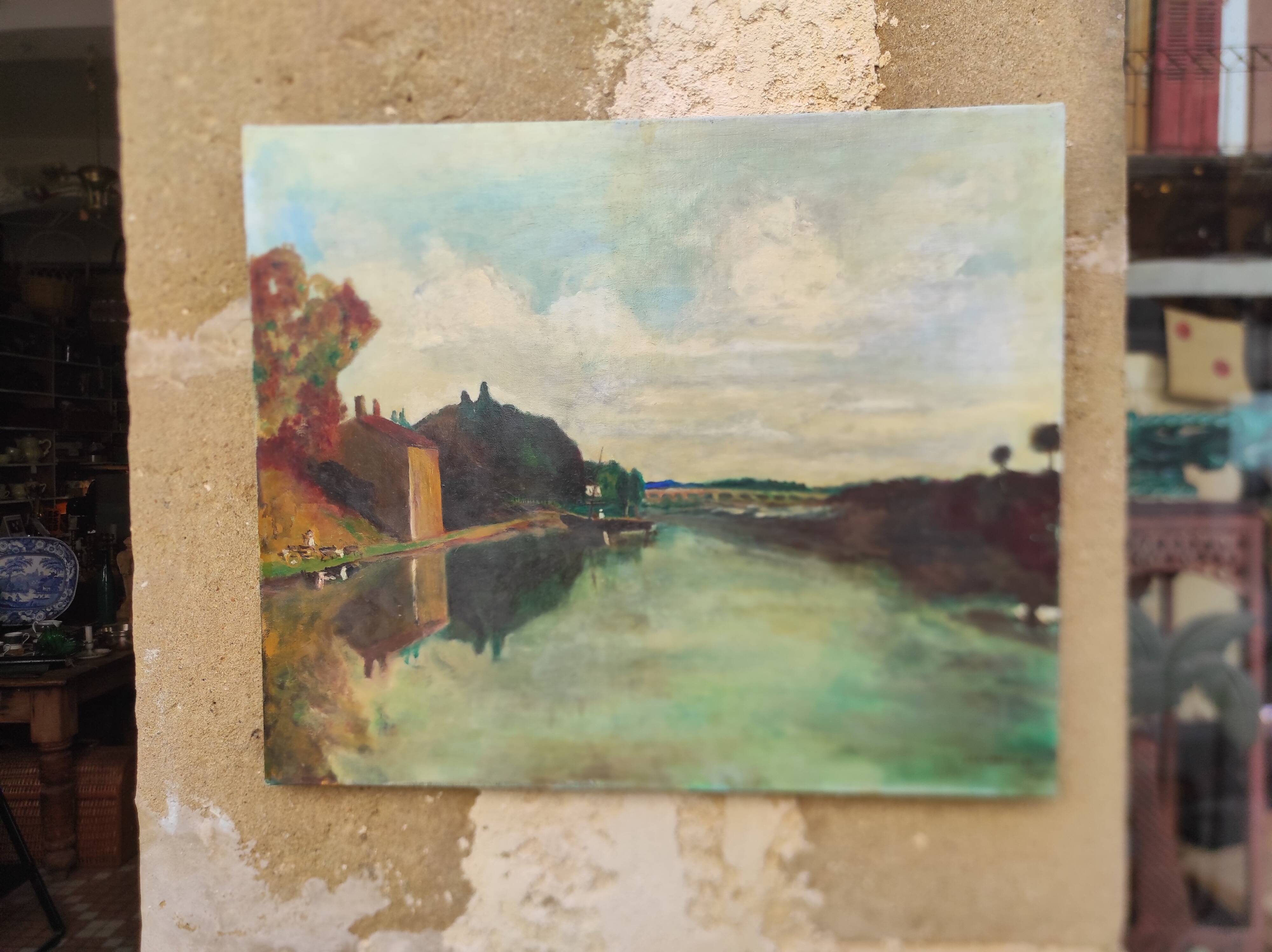 French vintage oil painting landscape, signed A&C Pradel, 1993