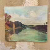 Peinture à l'huile vintage française paysage, signée A&C Pradel, 1993