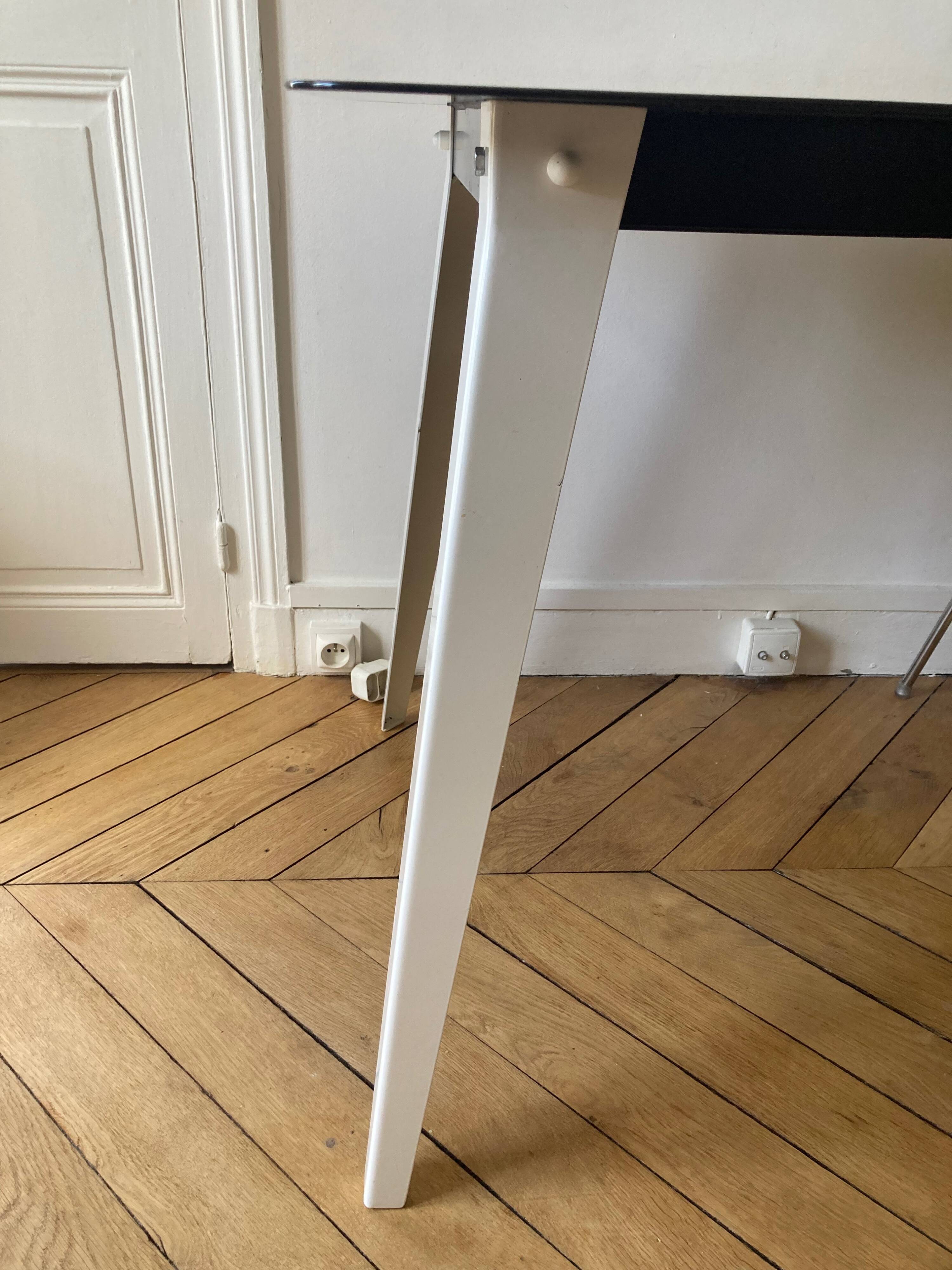 Black and white powder-coated metal dining table - Prouvé style