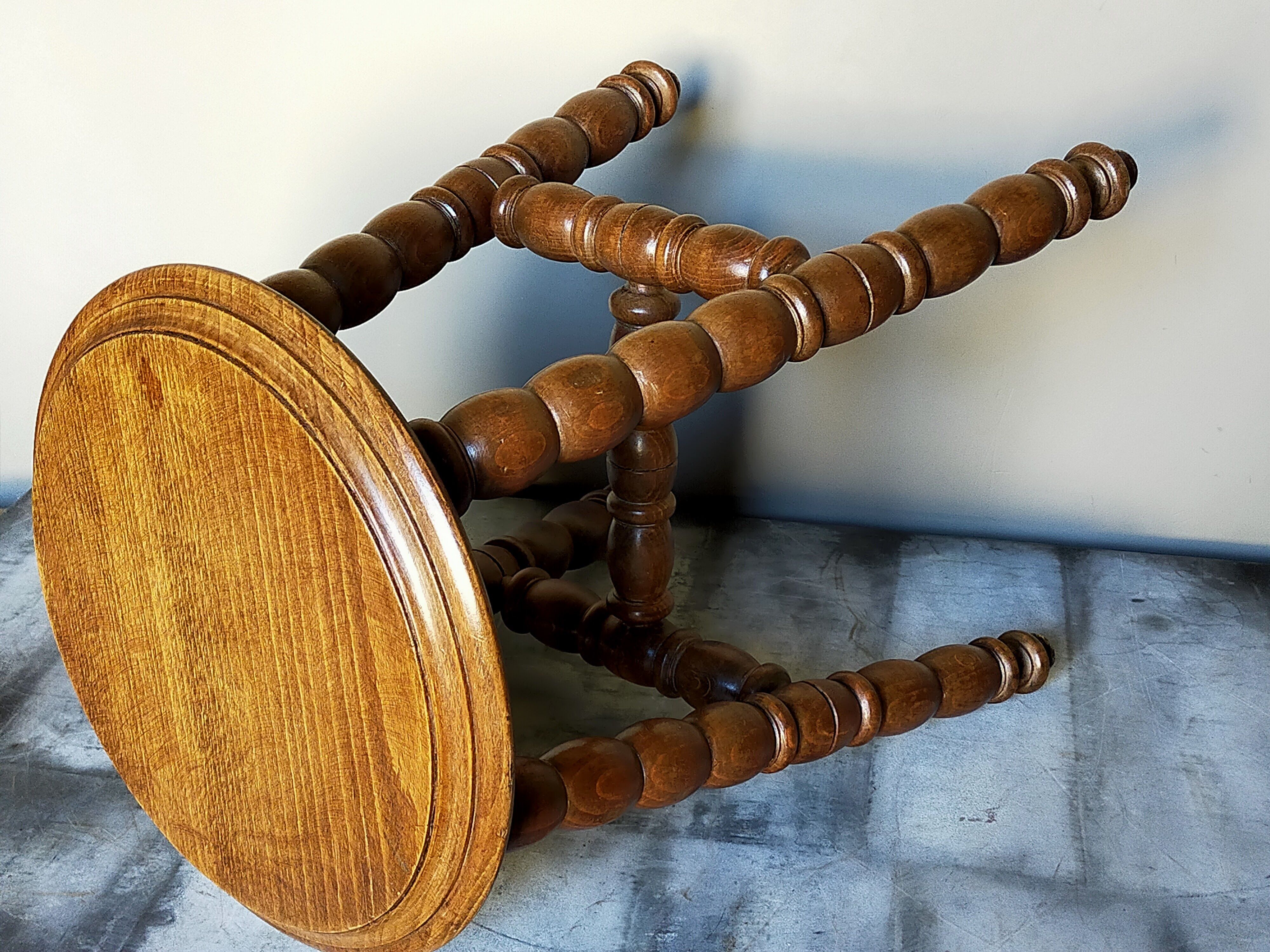 Vintage turned solid wooden stool