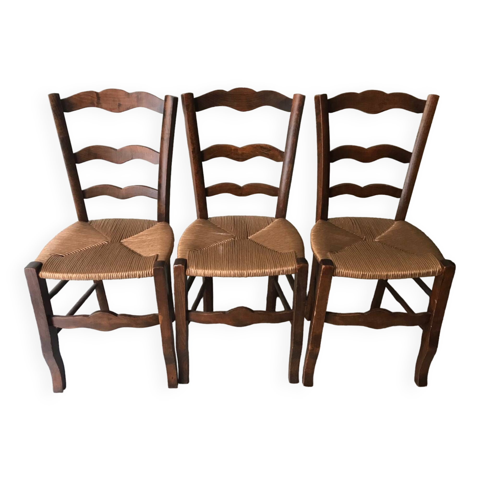 Wooden and straw chairs