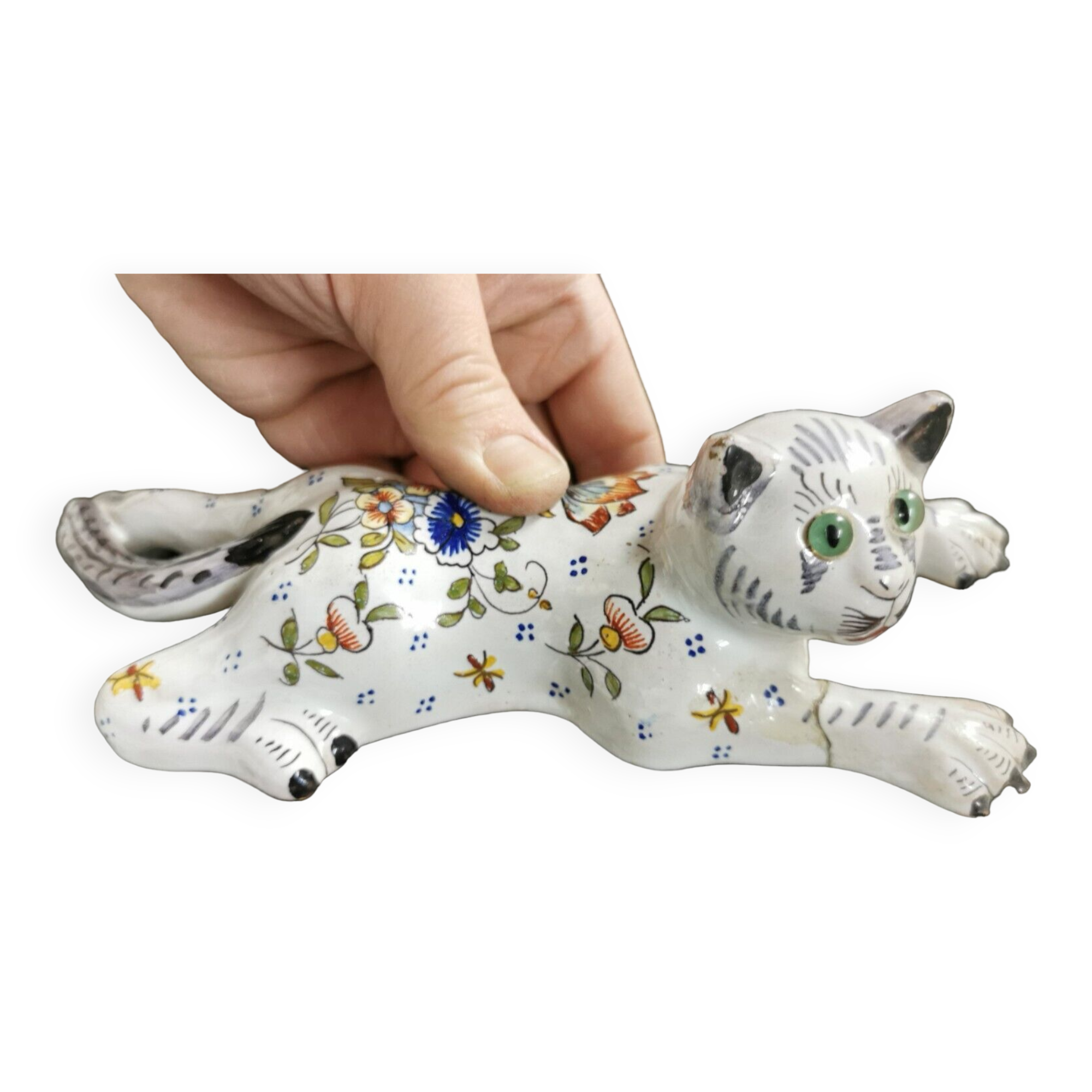 Bouquetière d'applique chat faïence desvres géo martel décor flowers