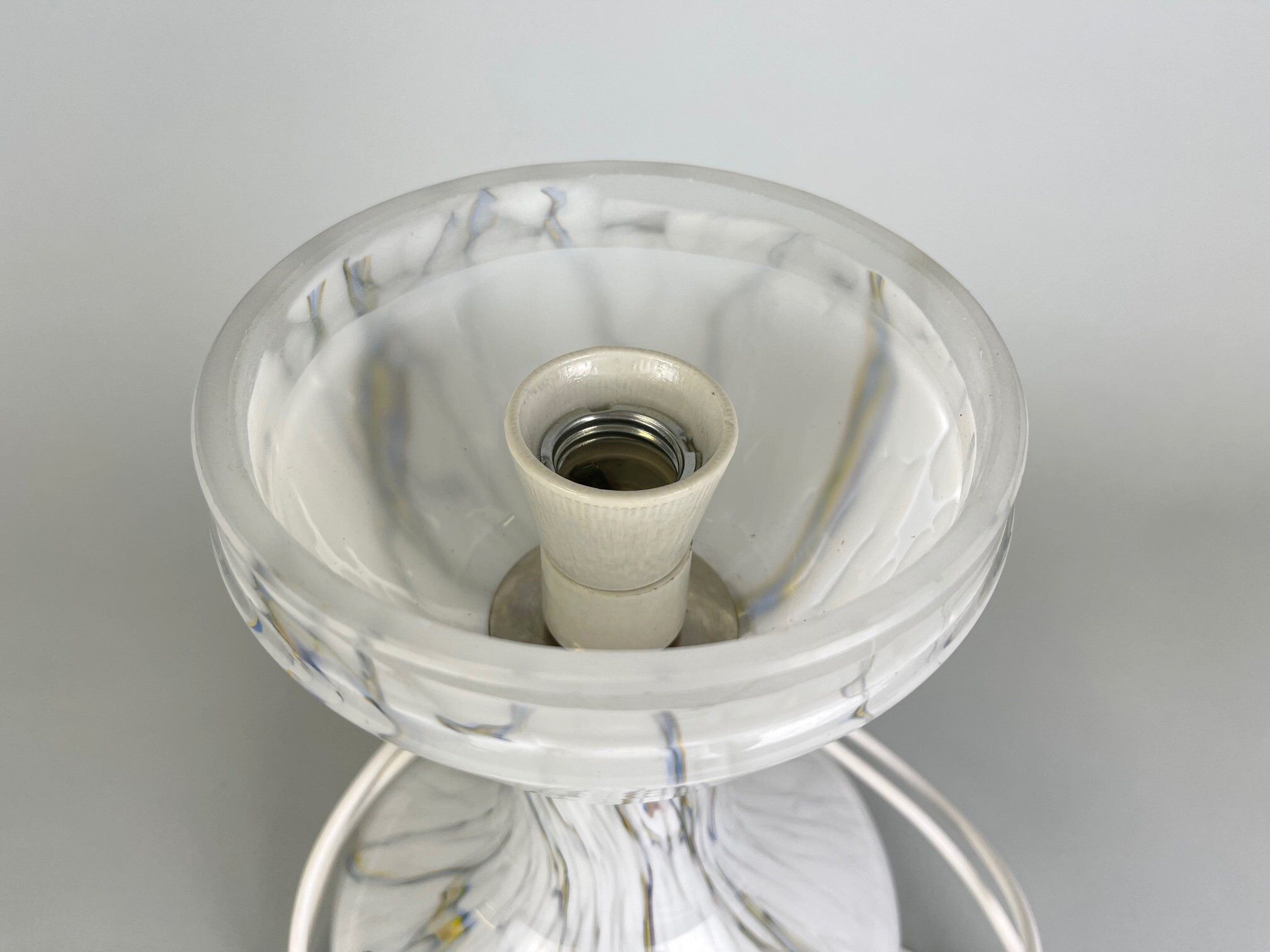 Lampe de table champignon en verre marbré vintage, années 1930