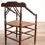 Rare antique Dutch oak armchair with rush seat